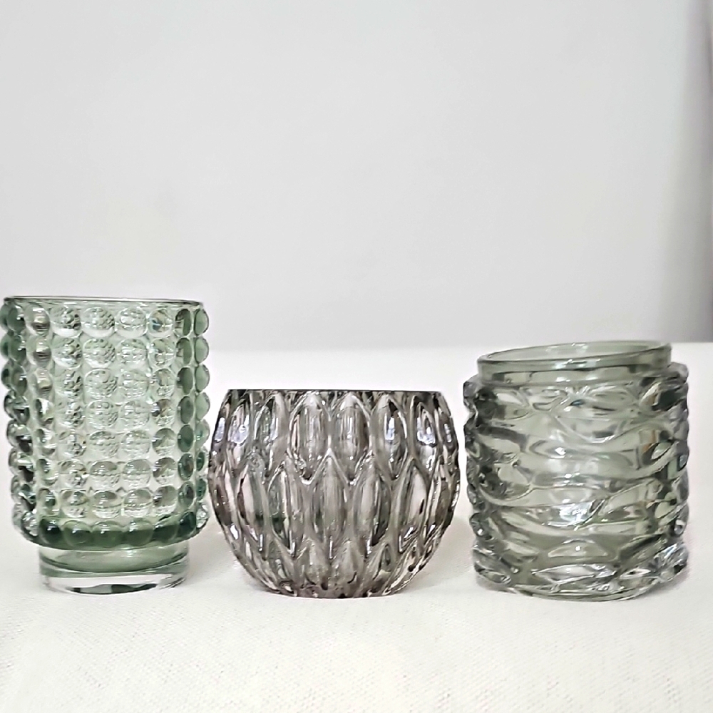Set Of 3 Glass Candle Holders